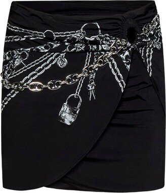 Chain-Detailed Asymmetric Hem Mini Skirt