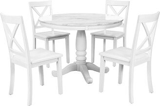 GREATPLANINC 5 Pieces Dining Table Set Kitchen Solid Table with 4 Chairs for 4