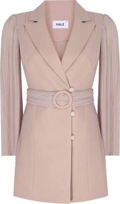 Nalè Pleated Sleeves Blazer With Detachable Belt & Palazzo Wide Leg Trouser Suit- Brown