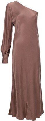 One-Shoulder Satin Midi Dress