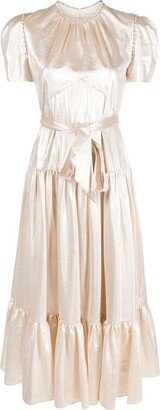 Pearl-Trim Satin Midi Dress