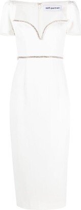 White Diamante Trim Split crepe midi dress