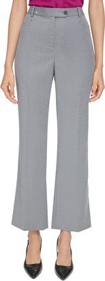 Petite Modern Fit Pinstriped Asymmetrical Tab Pants - Charcoal/Cream