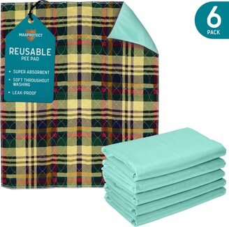 Chew + Heal MaxProtect Tartan Plaid Reusable Pee Pads for Dogs, Training Underpads - 6 Pack, 18 x 24