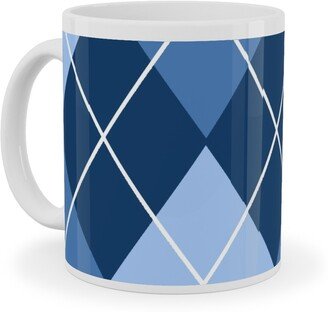 Mugs: Classic Argyle Plaid In Blues Ceramic Mug, White, 11Oz, Blue