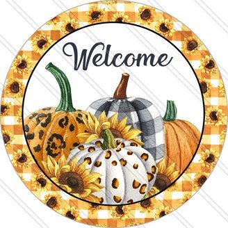 Welcome Fall Sign - Leopard Pumpkin Autumn Wreath Metal