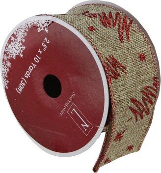 Northlight Pack of 12 Red and Beige Christmas Tree Wired Craft Ribbons - 2.5