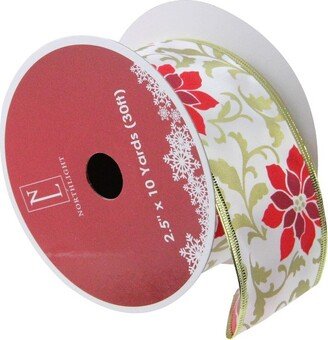 Northlight Pack of 12 Red Poinsettia Print Gold Wired Christmas Craft Ribbon Spools - 2.5 x 120 Yards Total