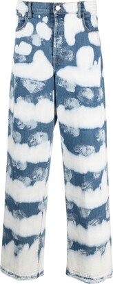 Ocean-Waves Effect Wide-Leg Jeans