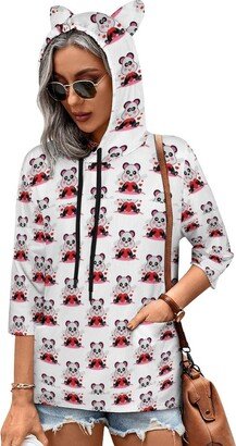MENRIAOV Cartoon Panda Holding Heart Womens Cute Hoodies with Cat Ears Sweatshirt Pullover with Pockets Shirt Top 2XL Style