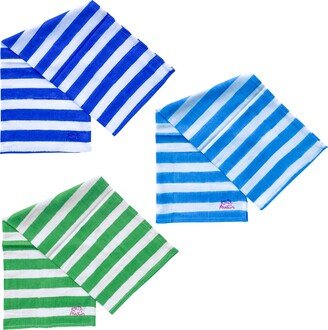 Kate Austin Designs Garden Kitchen Towel Set - Organic Khadi Cotton Set Of Three Kitchen Towels In Cyan And White, Blue And White, Green And White Cabana Stripe Block Pri