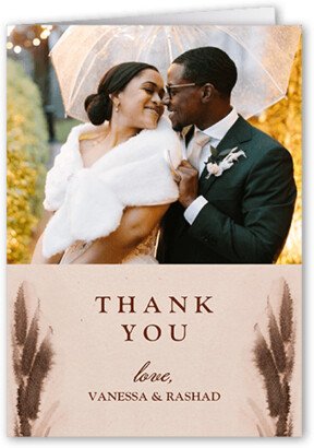 Wedding Thank You Cards: Pampas Meadow Wedding Thank You Card, Beige, 3X5, Matte, Folded Smooth Cardstock
