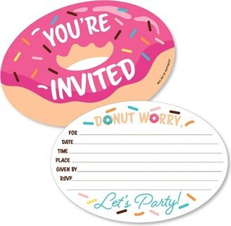 Big Dot of Happiness Donut Worry, Let's Party - Shaped Fill-in Invitations - Doughnut Party Invitation Cards with Envelopes - Set of 12