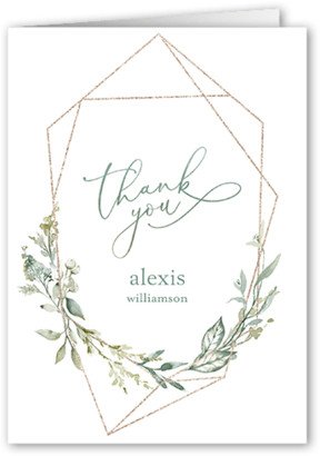 Thank You Cards: Geometric Floral Frame Thank You Card, Green, 3X5, Matte, Folded Smooth Cardstock