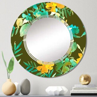 Designart 'Yellow And Green Tropical Plants On Dark Green' Printed Patterned Wall Mirror