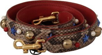 Brown Python Leather Studded Shoulder Women's Strap