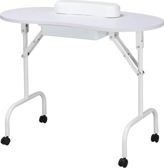 Folding Manicure Table Nail Beautician Desk Workstation White