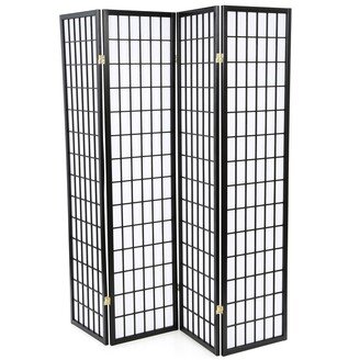 Black 4-Panel Asian Style Shoji Room Divider Screen - 70.25