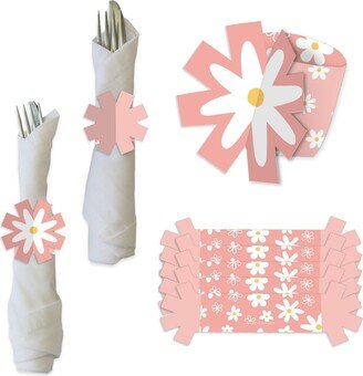 Big Dot Of Happiness Pink Daisy Flowers - Floral Party Paper Napkin Holder - Napkin Rings - Set of 24