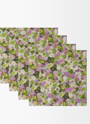 Set Of Four Pansy Floral-print Linen Napkins