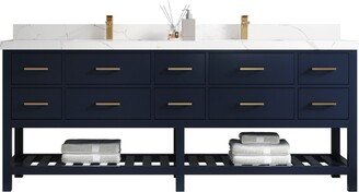 Parker 84 In. W X 22 D Double Sink Bathroom Vanity in Navy Blue With Quartz Or Marble Countertop | Modern Vanity Premium Q