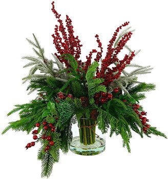 Evergreen & Berry Arrangement in Glass Vase