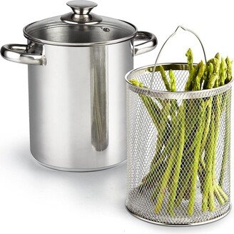 Basics Stainless Steel Asparagus Vegetable Steamer Pot Deep Oil Fry Pan, 4 quart