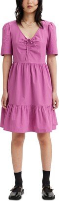 Marcella Cotton Short-Sleeve Trapeze Dress