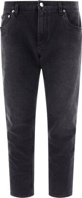 Logo Plaque Tapered Leg Jeans