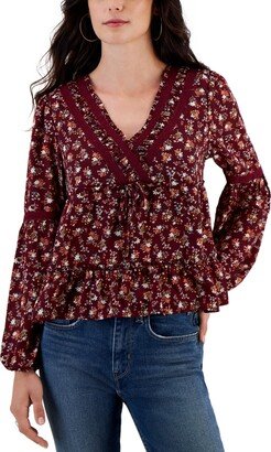 Planet Heart Juniors' Crochet-Trimmed Surplice Tiered Top