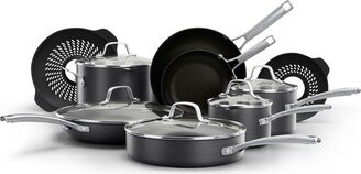 Classic Hard-Anodized Nonstick Cookware 14-Piece Pots and Pans Set with No-Boil-Over Inserts - Black, Stainless Steel