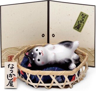 Japanese Cute Dog Shiba Figurine With Screen & Basket 9660