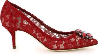 Crystal-Embellished Lace Pumps