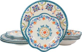 Home 12 Piece Tamara Melamine Dinnerware Set in White and Floral