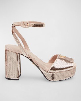 Sequin Ankle-Strap Platform Sandals