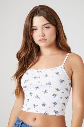 Women's Floral Print Cropped Cami in White Medium