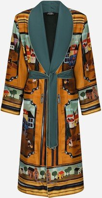 Silk habotai robe with closet print