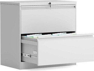 Aobabo 28.25 Inch Long Locking 2 Drawer Anti-Tilt Metal Office Storage Filing Cabinet with File Hanging Bar and 2 Keys, White