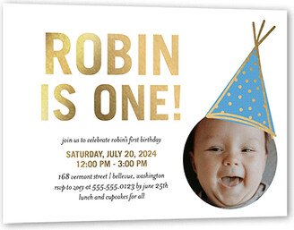 Baby's First Birthday: Captivating Cap Birthday Invitation, Gold Foil, White, 5X7, Matte, Personalized Foil Cardstock, Square