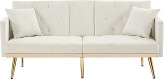 Velvet Upholstered Sofa Bed with Six Metal Legs and Tufted Back