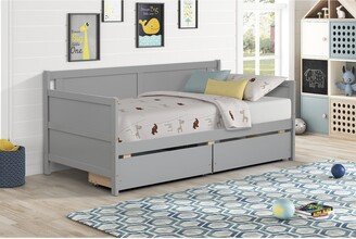 Calnod Modern Twin Size Wooden Daybed with 2 Storage Drawers, Headboard and Footboard, 78.13 x 42.13 x 39.63, Grey