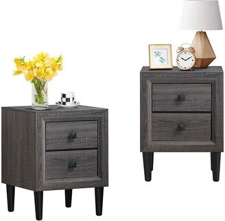 Global Pronex Nightstand w/2 Storage Drawers, Set of 2 Wooden End Table for Small Space, Sofa Side Table for Living Room,