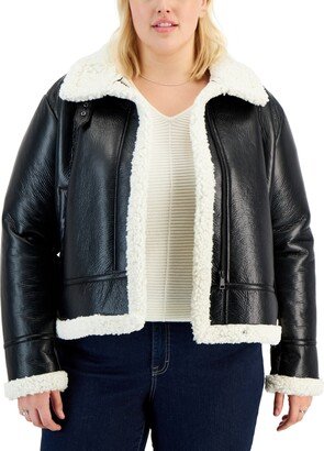 Juniors' Plus Size Faux-Shearling Long-Sleeve Coat