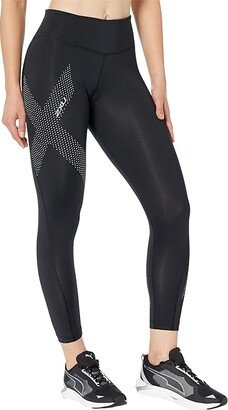 Motion Mid-Rise Compression 7/8 Tights (Black/Dotted Reflective Logo) Women's Workout