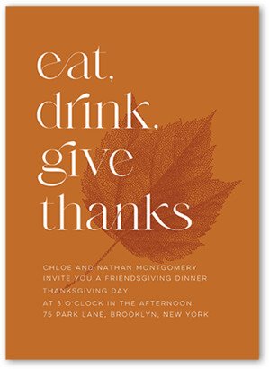 Thanksgiving Invitations: Leaf Imprint Fall Invitation, Brown, 5X7, Luxe Double-Thick Cardstock, Square