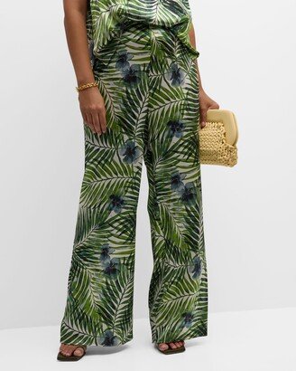 Gabriella Rossetti Sofia Botanical-Print Charmeuse Palazzo Pants