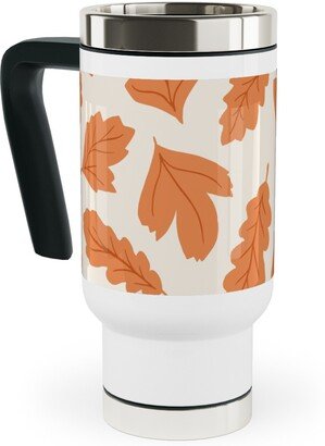 Travel Mugs: Autumn Leaves - Orange On Cream Travel Mug With Handle, 17Oz, Orange