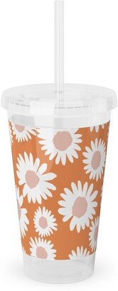 Travel Mugs: Boho Daisies - Flowers - Muted Orange And Blush Acrylic Tumbler With Straw, 16Oz, Orange