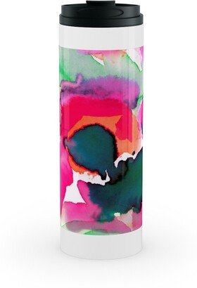 Travel Mugs: Abstract Flora Watercolor - Multi Stainless Mug, White, 16Oz, Multicolor