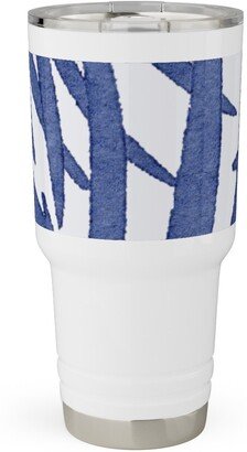 Travel Mugs: Watercolor Fronds - Cobalt Travel Tumbler, 30Oz, Blue